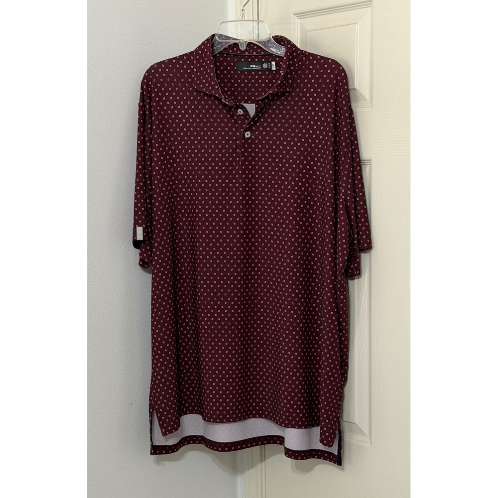 RLX Ralph Lauren Mens XXL Burgundy Diamond Print Golf Polo Shirt Short Sleeve